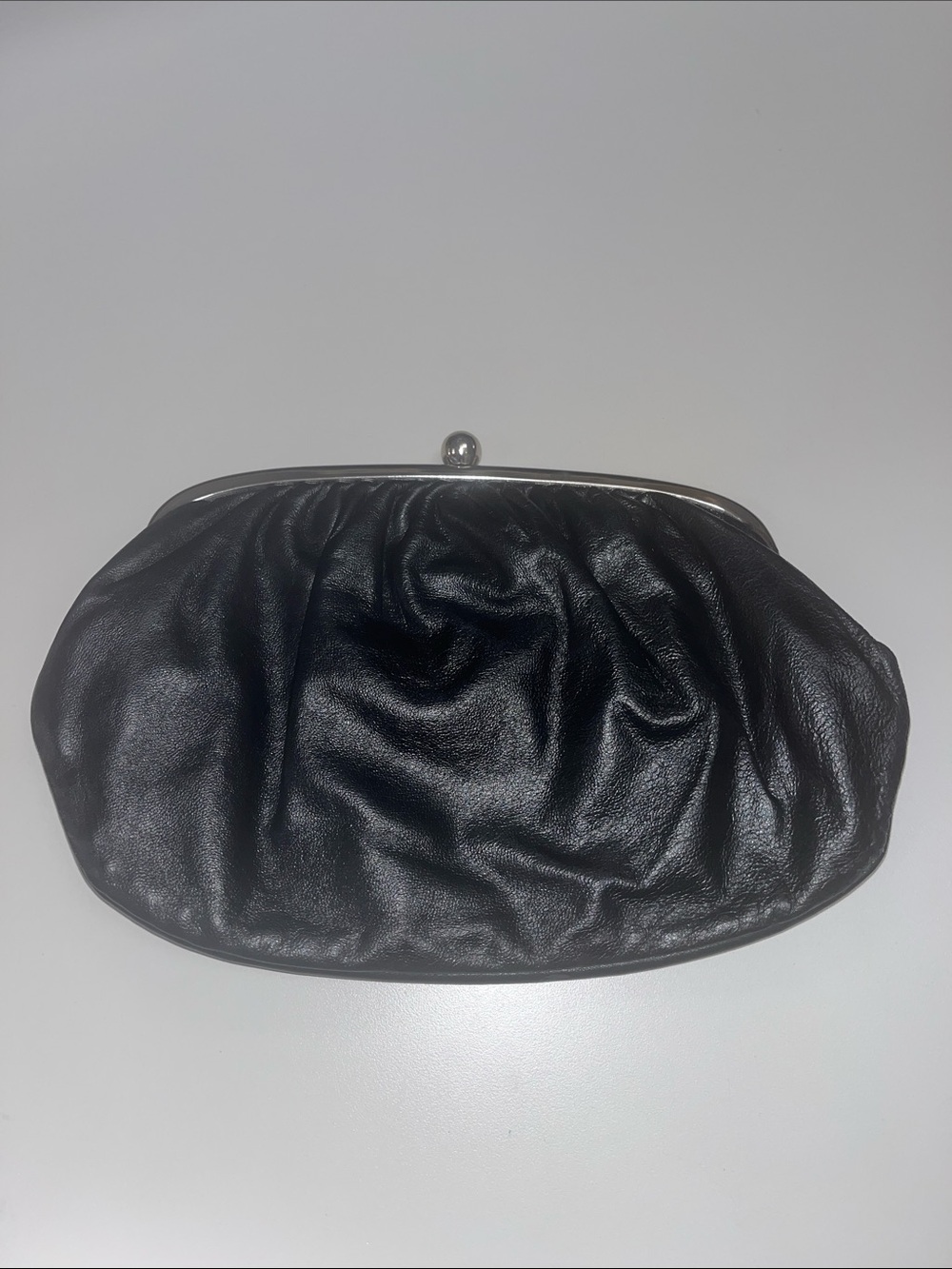 Classic Italian Black Leather Ball Lock Clutch